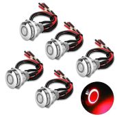 Linkstyle 19mm Latching Push Button Switch 12V Metal Self Locking SPST ON Off with Wiring Harness and Red Light for Boats Cars Truck 5Pcs