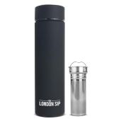 London Sip Multi-Purpose Tea Infuser Travel Mug Double Wall Stainless Steel Thermos with Extra-Long Infuser Zen Black