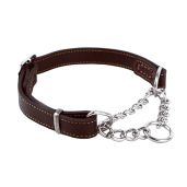 Love Dream Martingale Collars for Dogs Genuine Leather Training Collar Stainless Steel Chain Anti Escape No Pull for Medium Large Dogs Brown