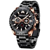 MEGALITH Mens Watches with Stainless Steel Waterproof Analog Quartz Fashion Business Chronograph Black Watch for Men, Auto Date