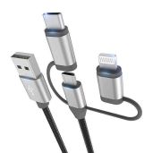 MICFLIP 3-in-1 Charging Cord Adapter: MFi Certified Lightning, Type-C & Micro USB for iPhone 15, iPad, Samsung Galaxy & More (3.4ft)