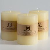 "MOZEAL 3" x 4" Unscented Dripless Pillar Candles - Set of 3, 72-Hour Burn Time for Weddings, Dinner & Home Decor - Rustic Ivory"