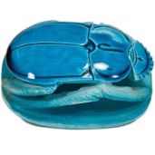 Hand Carved Soapstone Scarab 3 Inch Glossy Blue Made in Egypt Ancient Egyptian Collectible