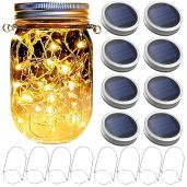 8 Pack Mason Jar Solar Lantern Lights with 30 LED Bulbs & Hangers - Perfect for Garden, Patio & Wedding Decor