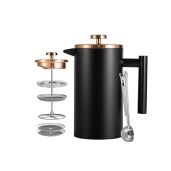 Meelio Black French Press 34oz Double Wall Insulated Coffee Maker with Extra Filters and Spoon Ideal for Travel and Camping