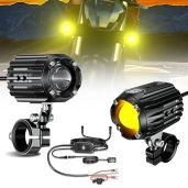 Motorcycle Auxiliary LED Light Driving Spotlights White Amber Fog Lights with Mount Brackets Wire Harness Waterproof Offroad Work Lights Compatible