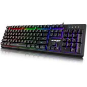 NPET K10 Wired Gaming Keyboard: LED Backlit, Spill-Resistant, Quiet USB Membrane for PC & Desktop
