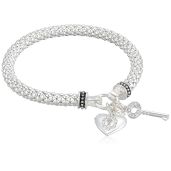 Shop Nine West Women's Silver Heart Key Stretch Bracelet - Size 0 | Stylish & Affordable Jewelry