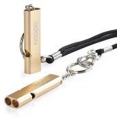 Noopel Emergency Survival Whistle Double Tubes Safety Whistle 2 Pack with Keychain for Outdoor Activities and Dog Training Gold