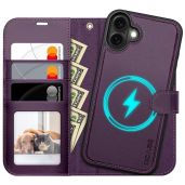 OCASE iPhone 16 Detachable Wallet Case with Card Holder 2 in 1 PU Leather Flip Folio RFID Blocking Shockproof Cover Dark Purple 2024