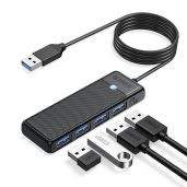 ORICO USB 3.0 Hub 4-Port Ultra Slim Splitter with Long Cable for Laptop MacBook Pro iMac Surface Pro XPS PS5 PC Flash Drive Mobile HDD Black 6ft
