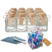 Otis Classic Square Glass Jars Set of 12 - Mini 3.4 oz Jars with Lids for Wedding Favors, DIY Crafts, Spices & Candy