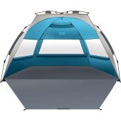OutdoorMaster 4-Person Beach Tent: Easy Setup, Portable Sun Shelter with UPF 50+ Protection - Perfect for Family Fun!