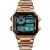 PASOY Men's Waterproof Digital Watch - Multi-Function, 2 Time Zones, Alarm & Stopwatch in Rose Gold