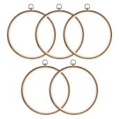 PATIKIL 5 Pieces 10 Inch Embroidery Hoops Frame Round Imitated Wood Circle Cross Stitch Hoop Ring for Embroidery Art Craft Handy Sewing Decoration