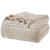 "PHF King Size 100% Cotton Waffle Weave Blanket - Lightweight, Soft & Breathable Home Decor in Oatmeal - 108"x90" for Bed & Sofa"