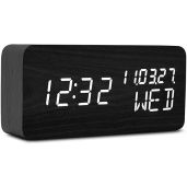 Pokanic Wood Digital Alarm Clock: LED Display, Date, Temp & Nightlight for Home & Office