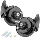 QODOLSI 2 Pack 300DB Super Loud Train Horn Waterproof Electric Snail Horn Replacement Kit for Cars Motorcycles Trucks and Bikes Black