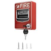 QWORK Wired Emergency Fire Alarm Station, Dual Action Manual Call Point Fire Alarm Panic Button 9-28VDC with 2 Keys