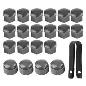Qiilu 20pcs Universal 17mm Lug Nut Covers ABS Protective Caps for Car Wheel Gray with Extractor