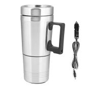 Qiilu Heated Travel Mug 12V Electric Car Kettle Stainless Steel Coffee Tea Warmer 350ML 150ML Portable Heating Cup