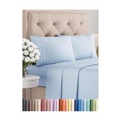 Queen Size 4 Piece Sheet Set Comfy Breathable Cooling Bed Sheets Hotel Luxury Bedding Deep Pockets Easy Fit Super Soft Wrinkle Free Sky Blue