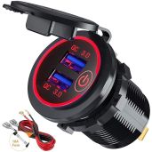 Quick Charge 3.0 Dual USB Car Charger Socket - 36W Fast Charger for Marine, Boat, Motorcycle, Truck & Golf Cart (Red)