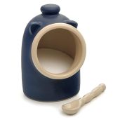 RSVP International Stoneware Salt Pig & Spoon Set - Dishwasher Safe, Wide Mouth, Blue - Perfect Kitchen Accessory!