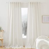 RYB HOME 108 Inch Flax Linen Blend Semi Sheer Curtains Extra Long Drapes for Living Room Dining Doorway Farmhouse Office Sunroom 2 Panels