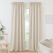 RYB HOME Semi Sheer Curtains 84 Inches Rod Pocket for Living Room Bedroom Office Dining Beige 52x84 2 Panels
