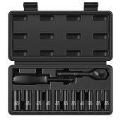 Reniteco 13 Piece 1/4 Inch Drive Socket Set SAE Deep Sockets 72 Tooth Ratchet Wrench Drive Spinner Handle 6 Point Design Cr-V