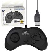 Retro-Bit Sega Saturn USB Controller Pad for Genesis Mini, PS3, PC, Mac & Switch - Model 2 (Black)
