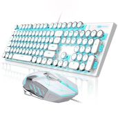 Retro Typewriter Keyboard & Mouse Combo: Cute Wired Mechanical Set for Gaming & Work - Light Up, Full Size, Mac & PC Compatible