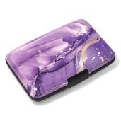 Rimilak Aluminum Credit Card Holder Mini RFID Blocking Slim Metal Wallet for Women and Men in Purple Marble