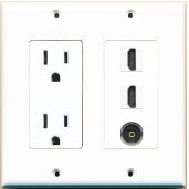 RiteAV 15 Amp Power Outlet 2 Port HDMI 1 Port Toslink Decorative Wall Plate White