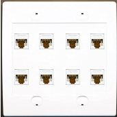RiteAV 8 Port Flat Dual Gang Ethernet Cat6 RJ45 Network Wall Plate White