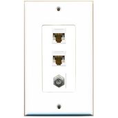 RiteAV Decorative 1 Gang Wall Plate White 3 Port 2 Cat6 1 Coax for Easy Home Networking