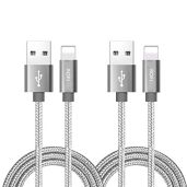 RoFI 2Pack 2 Feet Nylon Braided Fast Charging USB Phone Charger Cable Compatible with iPhone X 8 7 6 Plus 5S SE Air Mini Silver