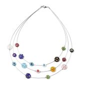 "Shop LC Colorful Murano Millefiori Glass Bead Necklaces - Trendy 18" Flower Jewelry for Women"