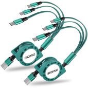 SIQIWO USB C Retractable Fast Charging Cable for iPhone 15, Samsung Galaxy S24, PS5 & More - QC 3.0 (3A) with 3 Connectors