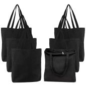 Segarty Black Canvas Tote 6 Pack Heavy Duty Reusable Grocery Bags 16x15 inch Zippered Plain Bags for Women Crafts and Gifts