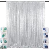 ShinyBeauty Silver Sequin Curtain Backdrop 5FTx10FT - Perfect for Photo Booths & Events