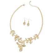 "Shop LC ION Plated Yellow Gold Leaf Jewelry Set: Floral Earrings & 22" Necklace - Perfect Birthday Gifts for Women"
