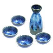 Sizikato 5-Piece Kiln-Change Ceramics Sake Set with Sake Bottle and 4 Sake Cups for Authentic Japanese Experience