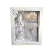 Swea Pea Lilli White Pearl Cross Baptism Candle Set Kit for Christenings and Shell in Spanish