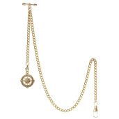 TREEWETO Men's Albert Chain Pocket Watch & Key Chain with Antique Compass Gold Pendant - Stylish T Bar Fob