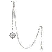 TREEWETO Men's Albert Chain Pocket Watch with Antique Compass & Curb Link Key Chain - Stylish Silver Pendant Fob