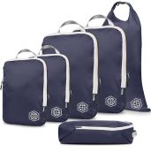 TRIPPED Travel Gear Compression Packing Cubes - 6 Piece Navy Blue Set for Luggage & Backpack Organization