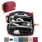 TRIPPED Travel Gear Tech Bag Organizer - Premium Electronics Pouch with Leather Accents & Mesh Pocket for Cables (Red)
