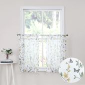 Buy Tollpiz Sheer Floral Tier Curtains - Yellow Flower & Butterfly Print, 30x36 inches, Set of 2 for Kitchen & Bathroom
